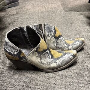 Ariat Snake Print Leather Ankle Booties in Gray, Black & Yellow